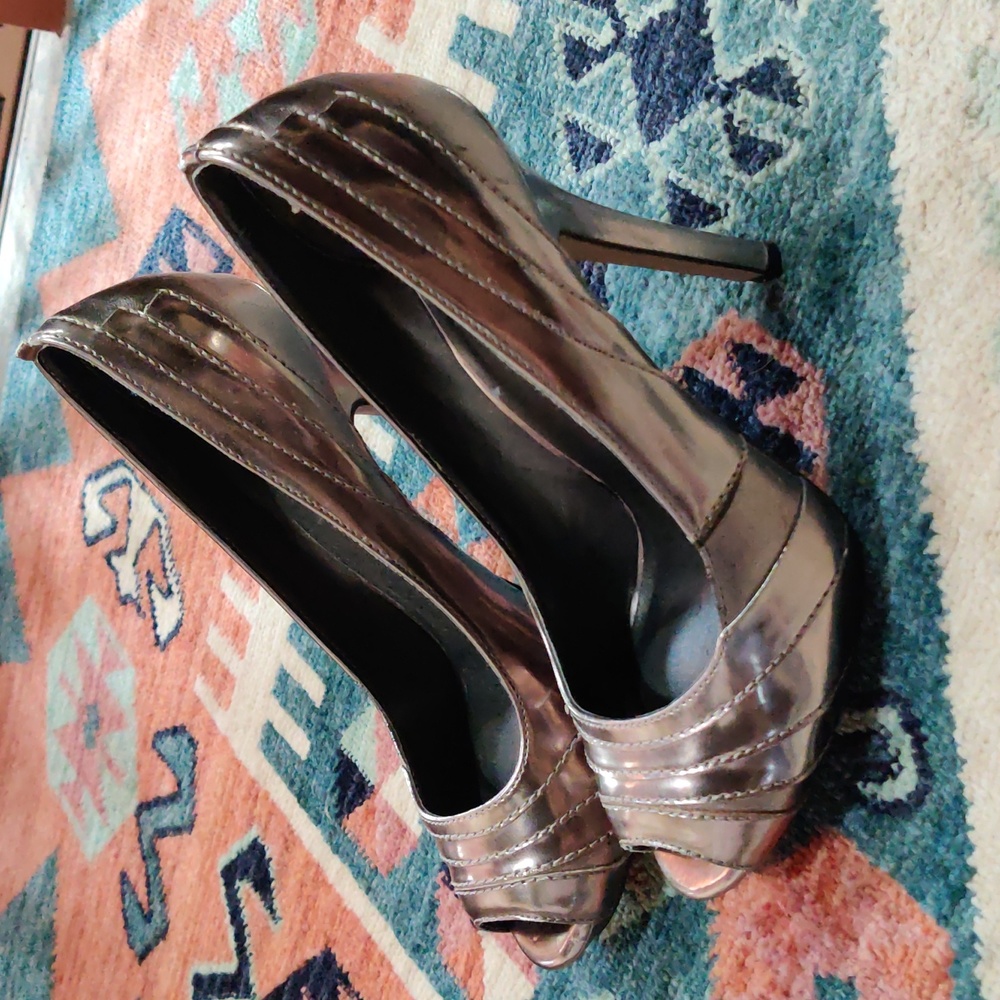 Silver Platinum Joey O Peep Toe High Heels